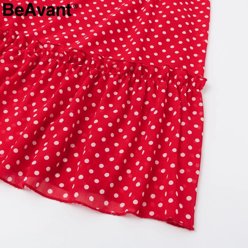 BeAvant, красное платье в горошек, Осень-зима, женское, элегантное, с рукавом-фонариком, длинное, для вечеринок, с рюшами, с круглым вырезом, черное, для девушек, vestidos