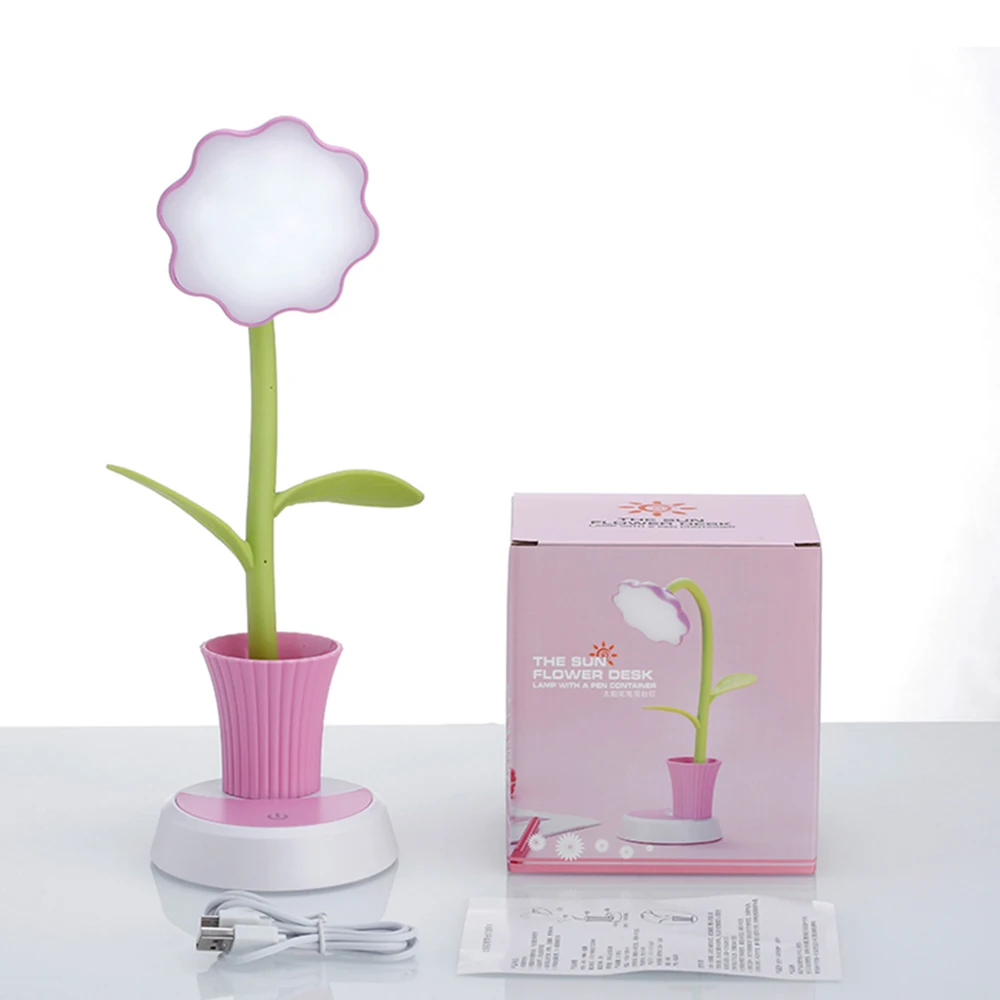 

USB Chargeable LED Table Lamp 2 In 1 Sun Flower LED Desk Lamp with Pen Holder Children Reading Learning Eye Protect Nigh Lamp