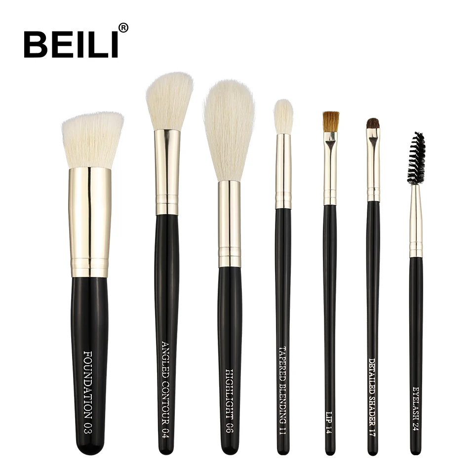J-7PCS BEILI 21 шт. Черный Профессиональный набор кистей для макияжа Натуральный козий пони ласка для волос Тени для век Смешивание основной пудры макияж кисти - Handle Color: J-7PCS