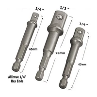 3pcsset chrome vanadium steel socket adapter hex shank to 14 38 12 extension drill bits bar hex bit set power tools