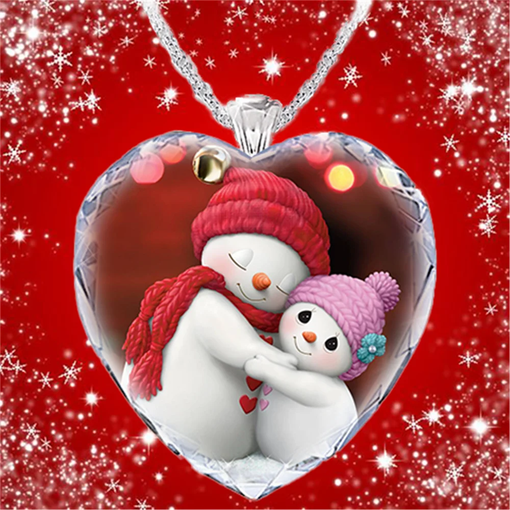 

Exquisite Heart Crystal Cartoon Snowman Hug Pendant Necklace Romantic Mother Daughter Family Jewelry Women's Necklace Jewelry