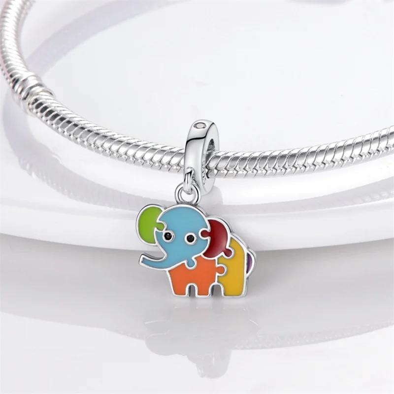 

925 Sterling Silver Puzzle Elephant Shape Charm Bead Fit Original Pandora Bracelets 925 Silver Pendant Bead Diy Jewelry 2021 New