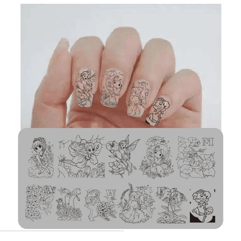 

Nail Art Stamping Image Plate MF01 - Fairy and faeries Themed Nail Art Stamping Cute Angel Theme Design DIY Manicure Template