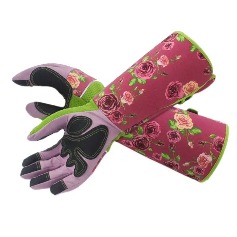 

Floral Print Puncture Resistant Long Sleeve Leather Gardening Gloves Padded Palm Dropshipping
