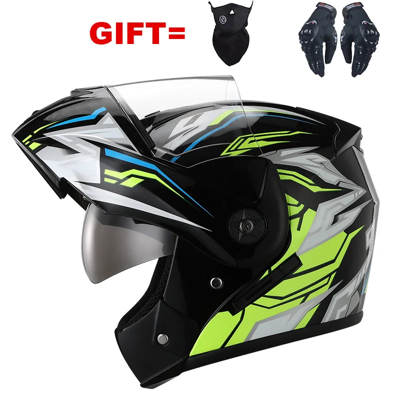 

2021 Flip Up Modular Motorcycle Helmets Unisex Racing Motorbike Helmet Dual Lens Full Face Safe Helmet capacete de moto casco