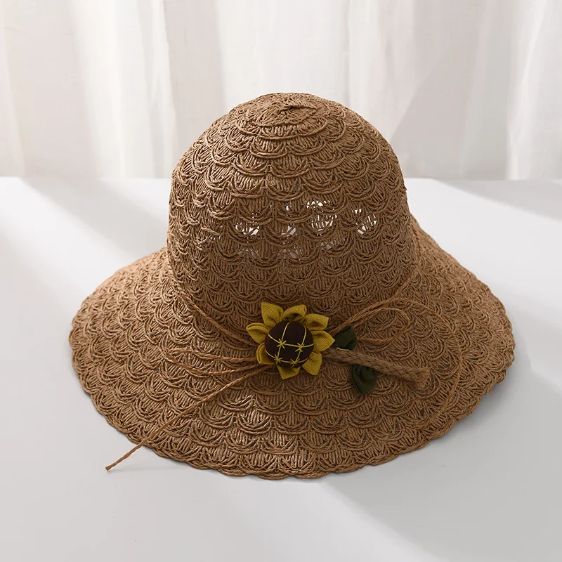 

New Style Adult Flower Straw Hat Female Summer Folding Big Brim Sun Hat