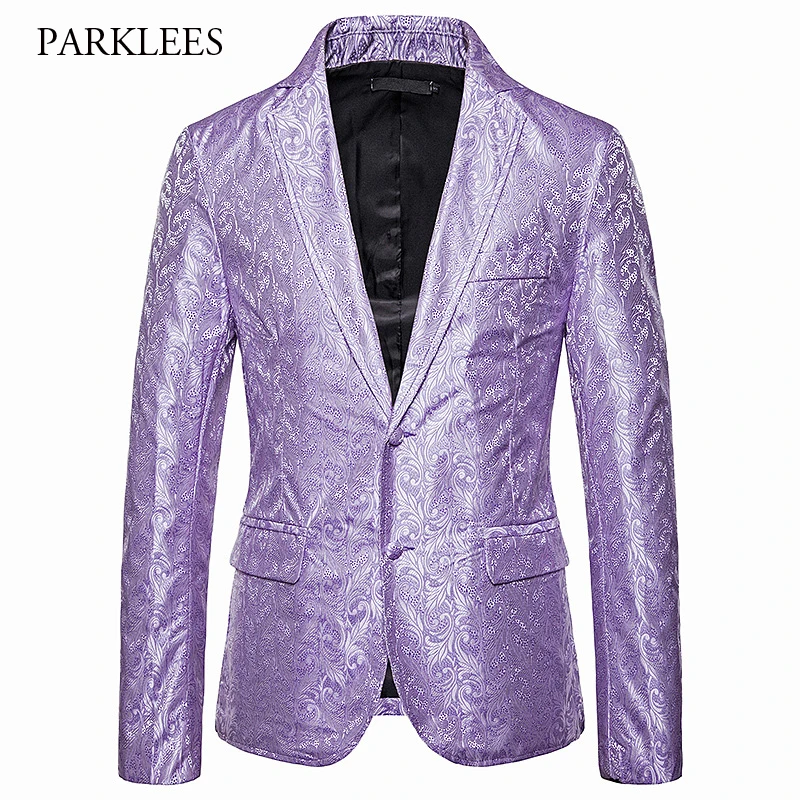 

Cool Black Flower Jacquard Blazer Men 2019 New Single Breasted Mens Suit Jacket Night Club Stage Party Chaqueta Traje Hombre 2XL