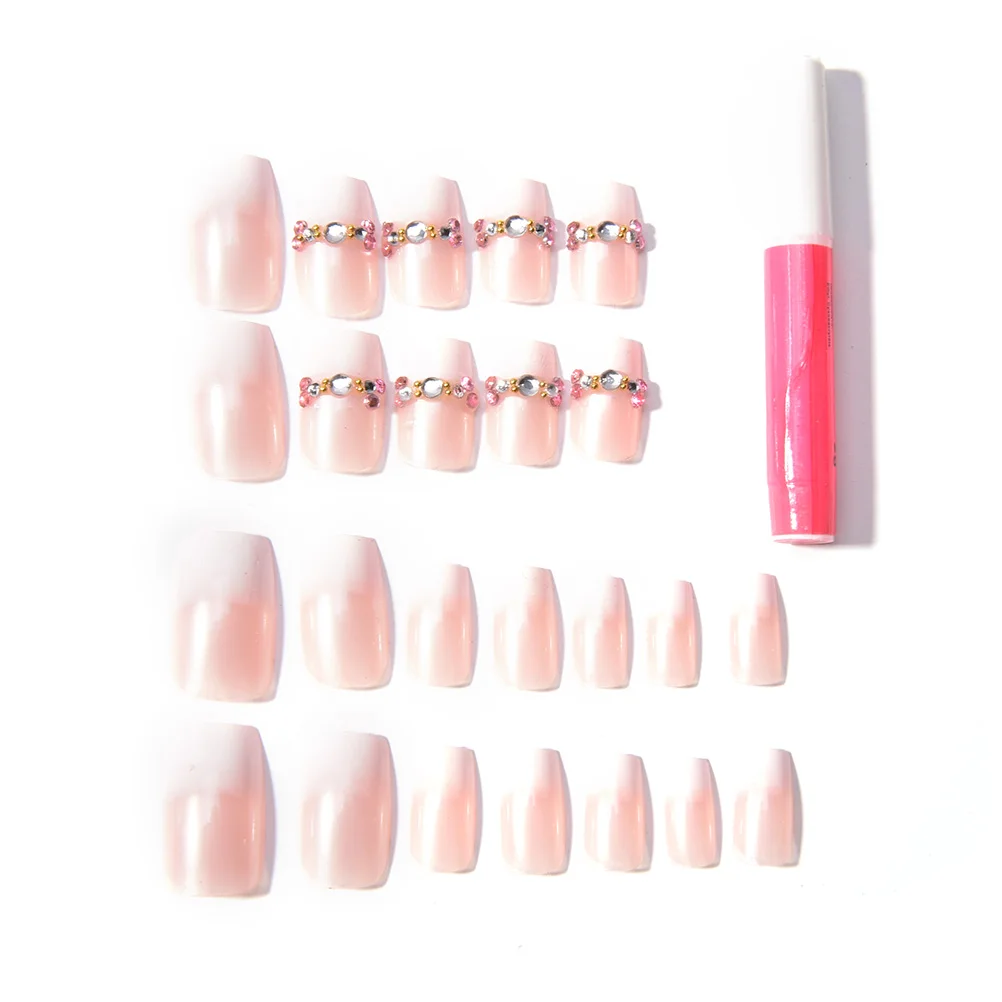 24 шт./компл. милые французские накладные ногти 3D крем телесные розовые однотонные