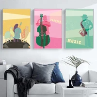 retro color music instrument canvas painting guitar saxophone prints poster art wallpaper for home living room office decor