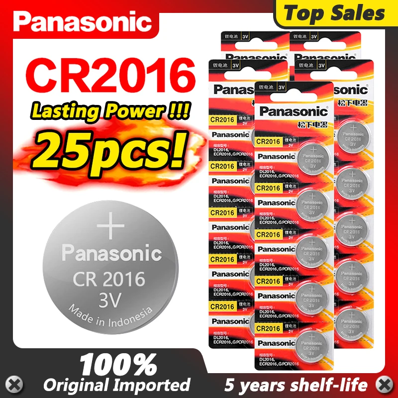

PANASONIC 25Pcs 3V Button Coin Cell Lithium Battery CR2016 LM2016 BR2016 DL2016 KCR2016 For Main Board Remote Control Toy