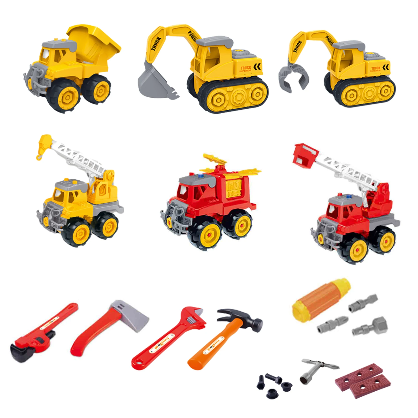

Construction Vehicles Truck Toys Set Durable Pretend Toy Set Children Puzzle Disassembly Engineering Fire Set