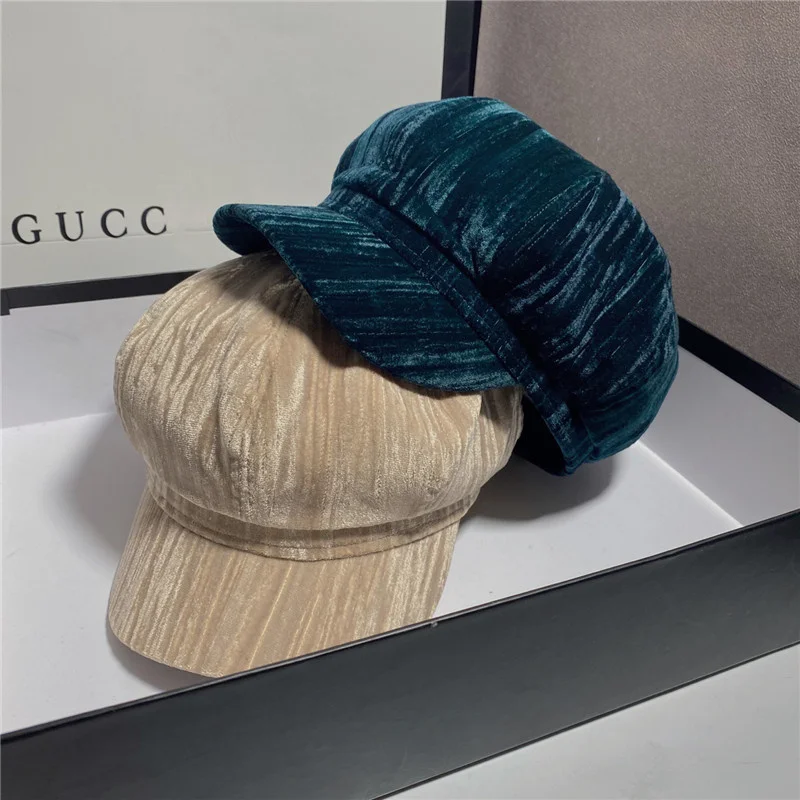 

Autumn Winter Hats For Women Solid Plain Octagonal Newsboy Cap Men Ladies Casual Velvet Fold Hat Winter Beret Women Painter Cap