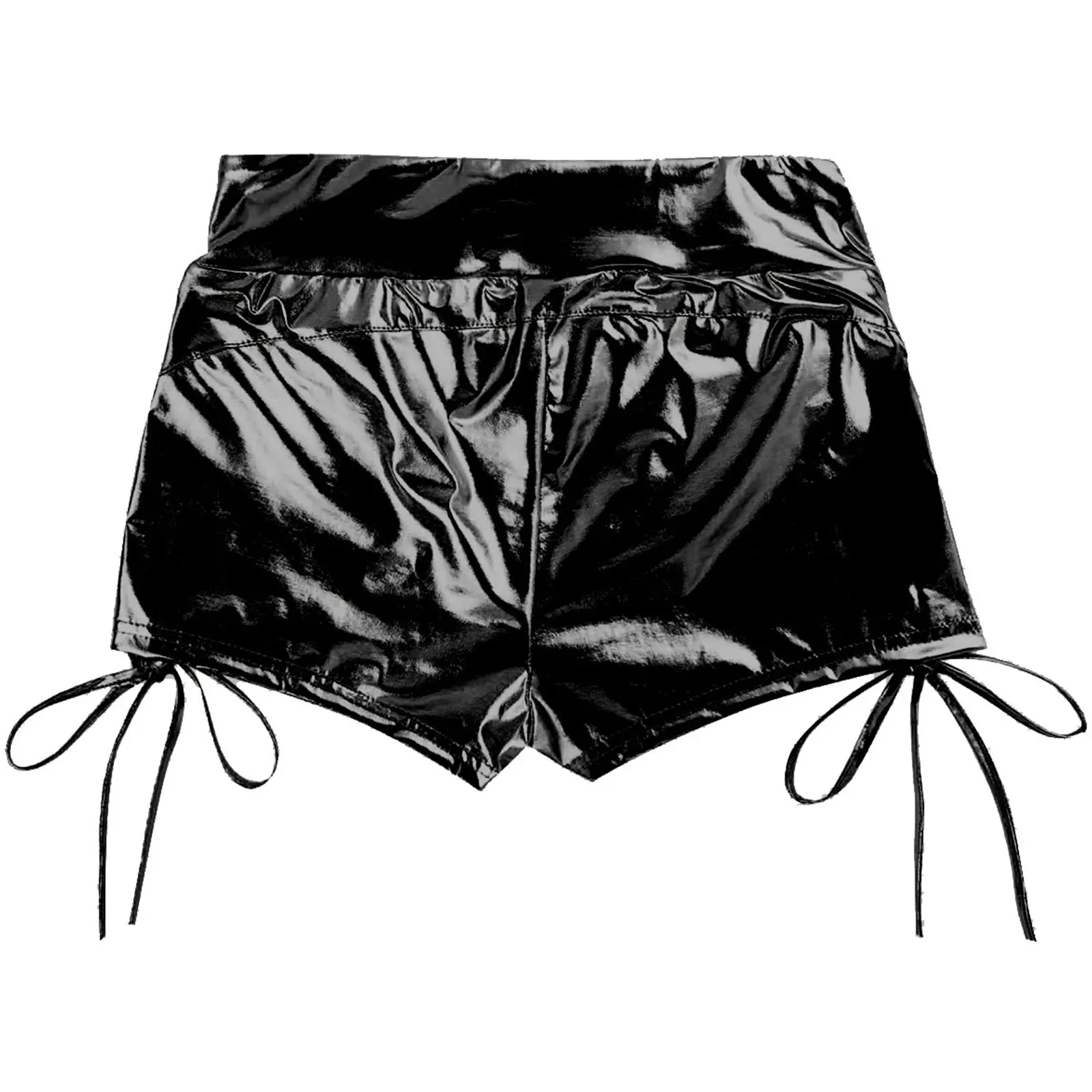 

Women Female Shiny Metallic Shorts Yoga Gymnastics Athletic Pants Pole Dance Clubwear Party High Waist Drawstring Short Trousers