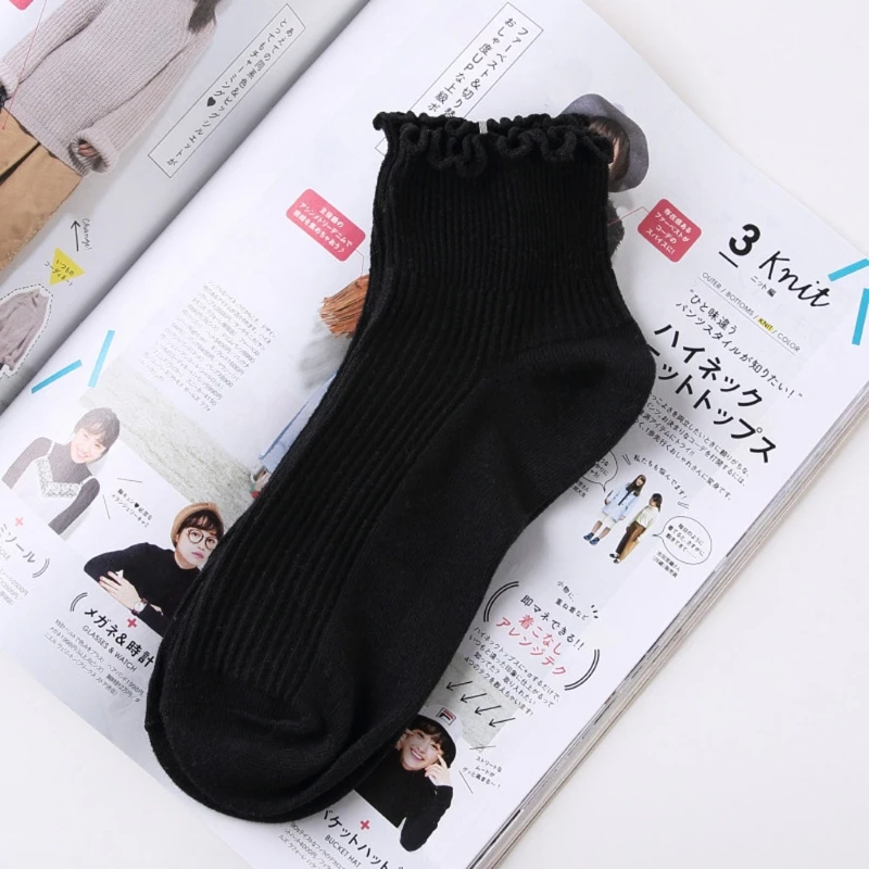 

Sweet Pure Color Cotton Lace Ruffles Harajuku Frilly Edge High Quality Socks N7MF