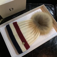 2021 winter fur pompom hat for women knit beanie winter high quality real raccoon fur pom pom wool hats