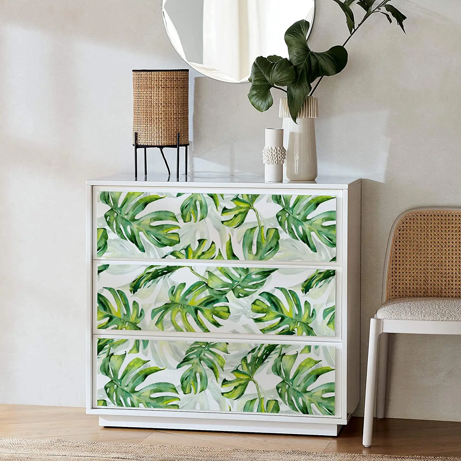 

Palm Leaves And Green Leaves Peel And Paste Wallpaper PVC Self-adhesive Removable Wallpaper Waterproof Decorative Contact Paper