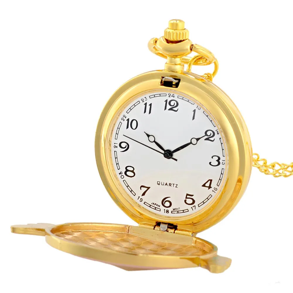 Золотые карманные часы кварцевые аналоговые с цепочкой ожерельем подарки для