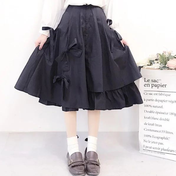 Женская юбка с бантом черная в стиле преппи готическом несколько рядов японском