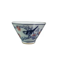 china old porcelain a pair of blue and white underglaze red flower and bird pattern tea cups