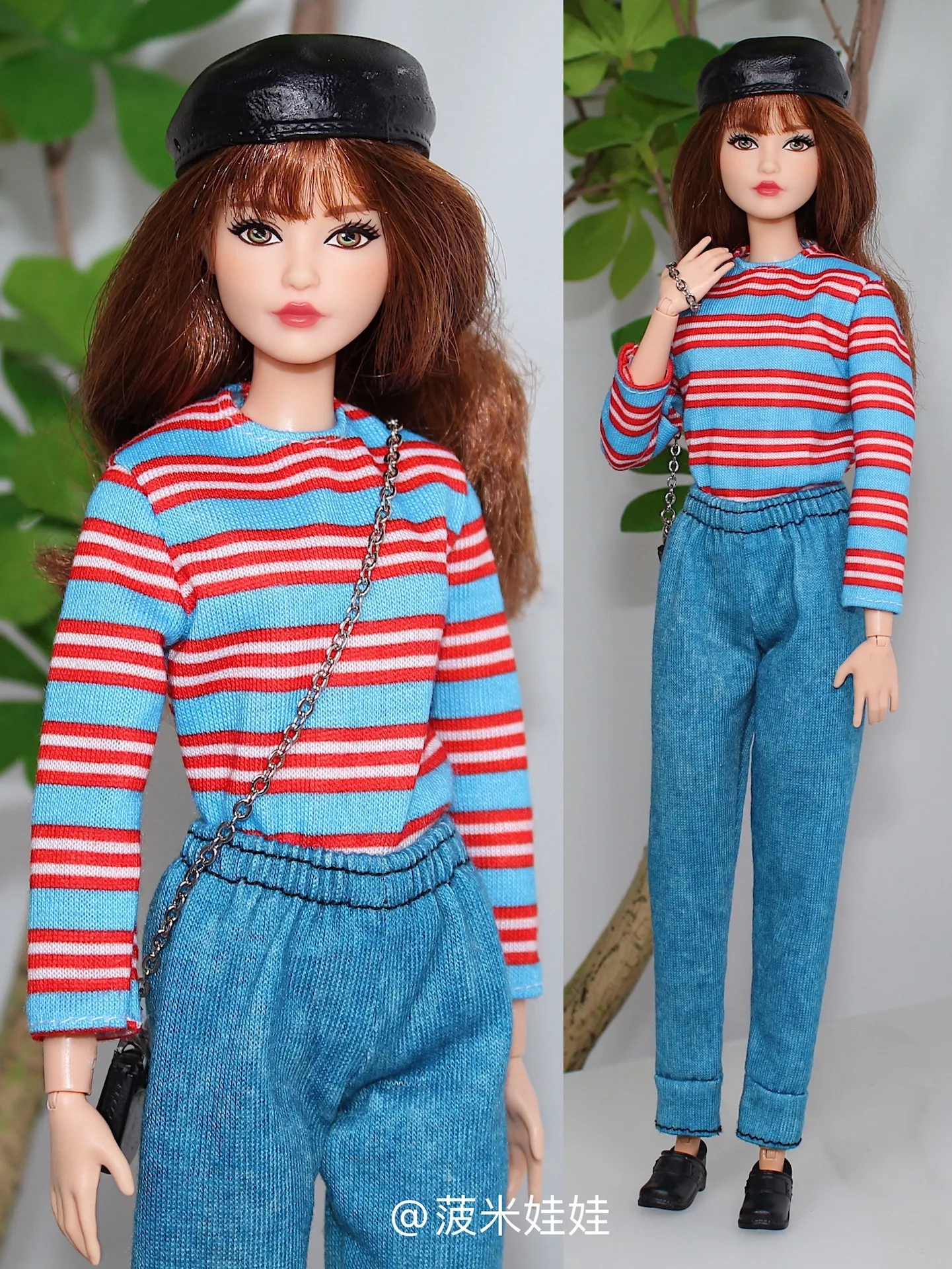 

Grid t-shirt and jeans pants / clothing set outfit For 1/6 BJD Xinyi FR ST Barbie Doll / 30cm doll clothes