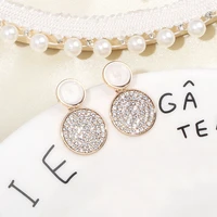 earrings for women trendy versatile 14k golden face round earrings double round full diamond party office new earrings jewelry