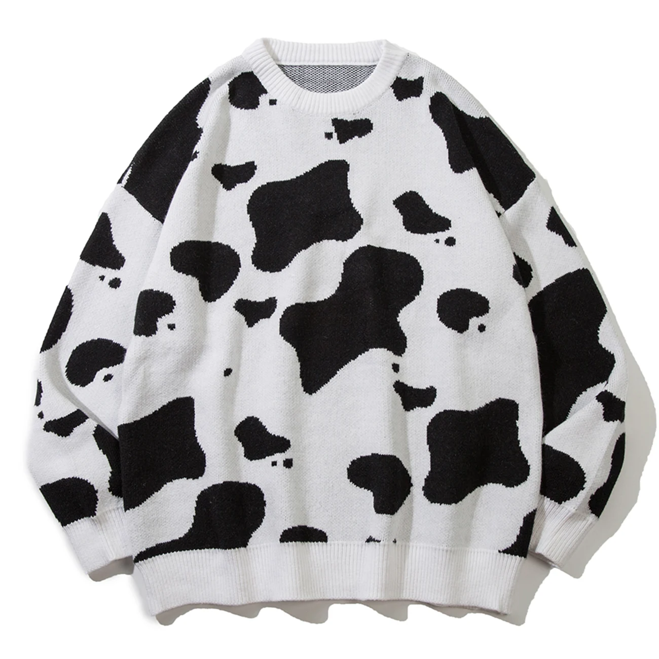2021 Cow Full Print Knitted Sweater Oversize New Streetwear Clothing Retro Sweater Hip Hop Pullover Men Unisex 2021