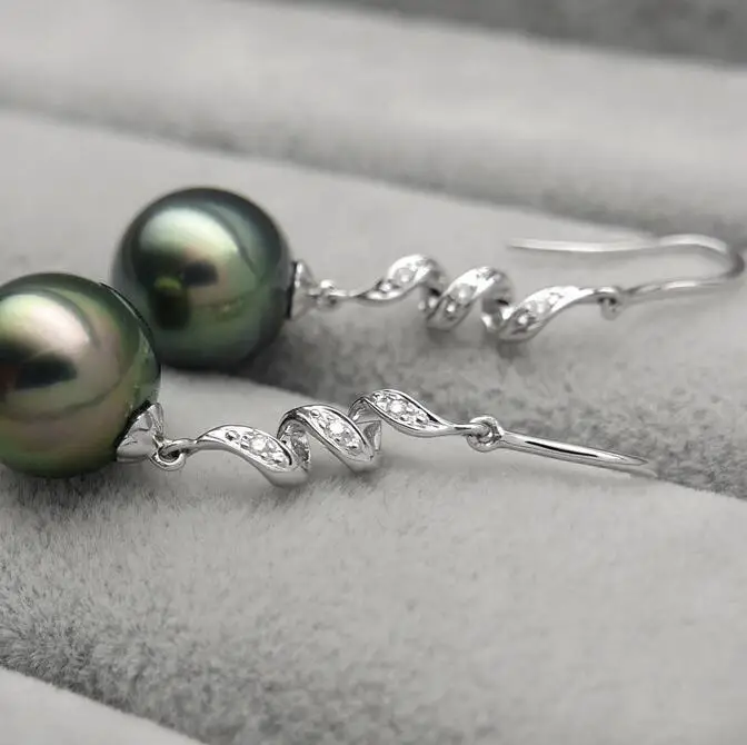 Бесплатная доставка 10 8 мм круглый зеленый настоящий таитянский Жемчуг Алмазный