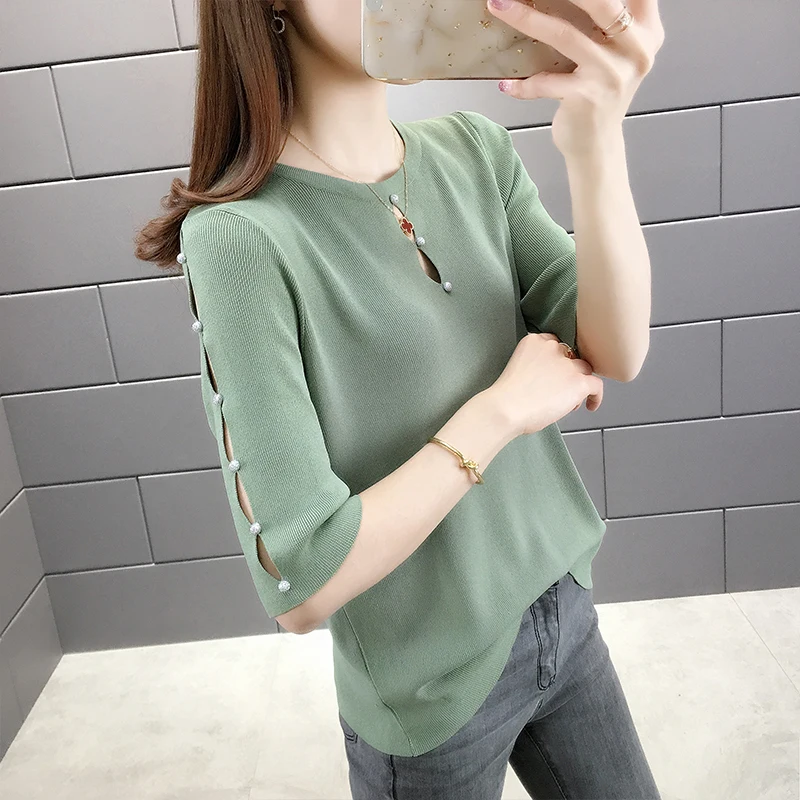 

Женская трикотажная блузка с воротником-стойкой, Тонкая блузка из шелка с вырезами, длиной в 5 минут, верхняя одежда, новинка 2021