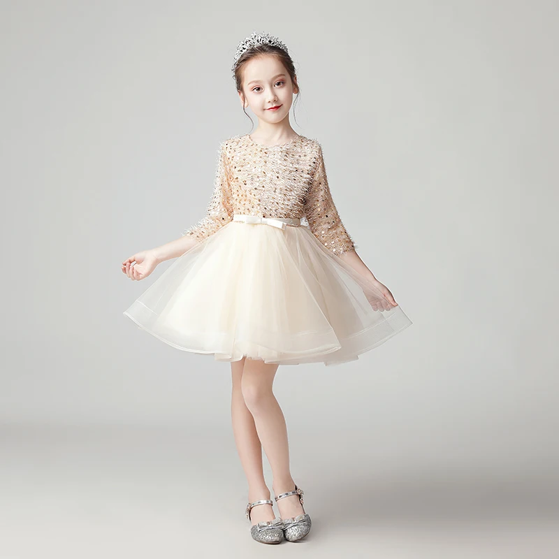 Золотое Тюлевое праздничное платье принцессы с блестками для девочек дня