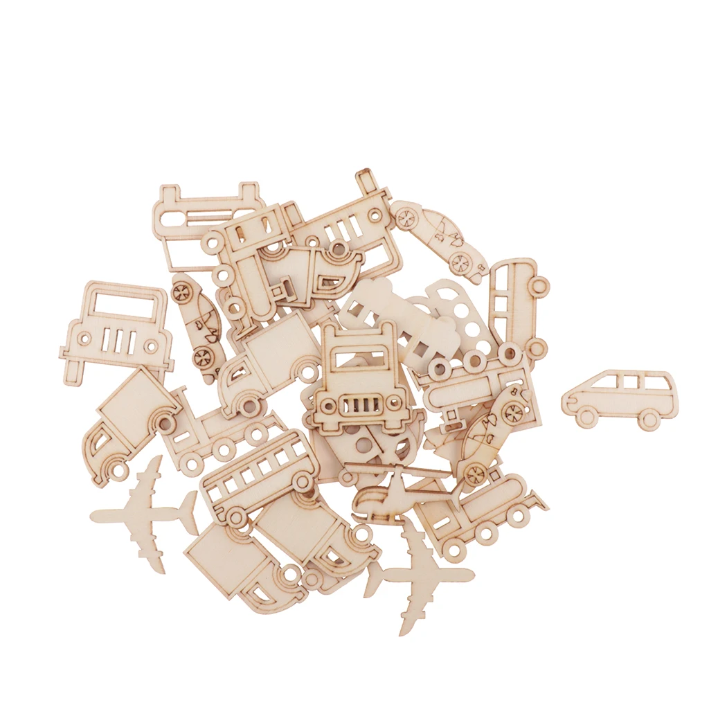 

60x деревянный автомобиль воздушный поезд формы скрапбукинг украшения DIY ремесла