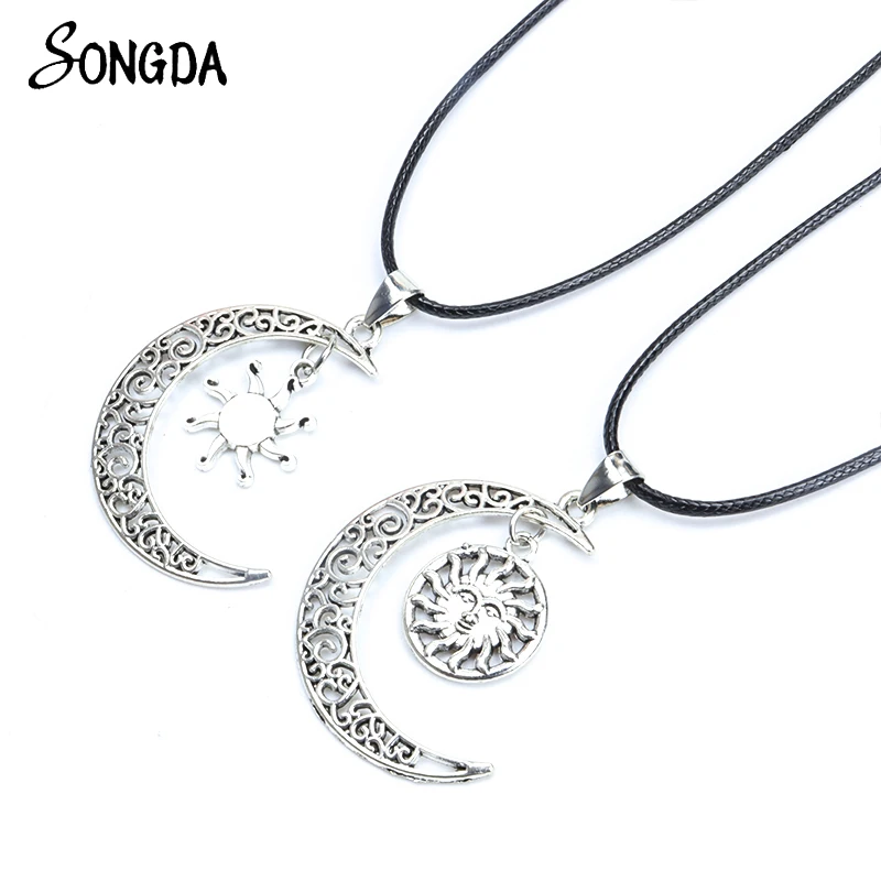 

Hollow Vintage Sun Moon Necklace For Women Men Crescent Moon Pendant Chains Necklace Punk Jewelry Wicca Accessories Wholesale