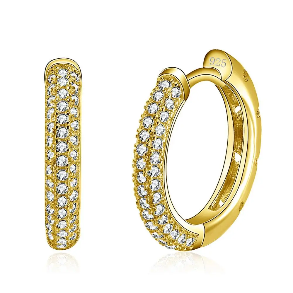 ORSA JEWELS серьги кольцами трендовые женские ювелирные изделия серебро 925 пробы серьги с 2 рядами 90 шт. австрийский кубический цирконий SE19 - Цвет камня: Gold Color