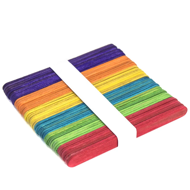 

100Pcs DIY Wooden Stick Popsicle Ice Cream Sticks Colorful Hand Crafts Art Creative Educational Toys For Children Kids Baby