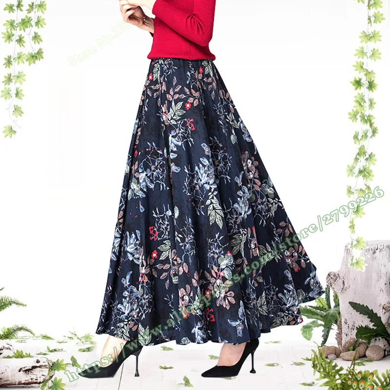 2020 Female Clothing Cotton and Linen Floral Casual Retro Vintage Simple Large Plus Size 7XL 8XL Long Ladies Skirt Women Skirts