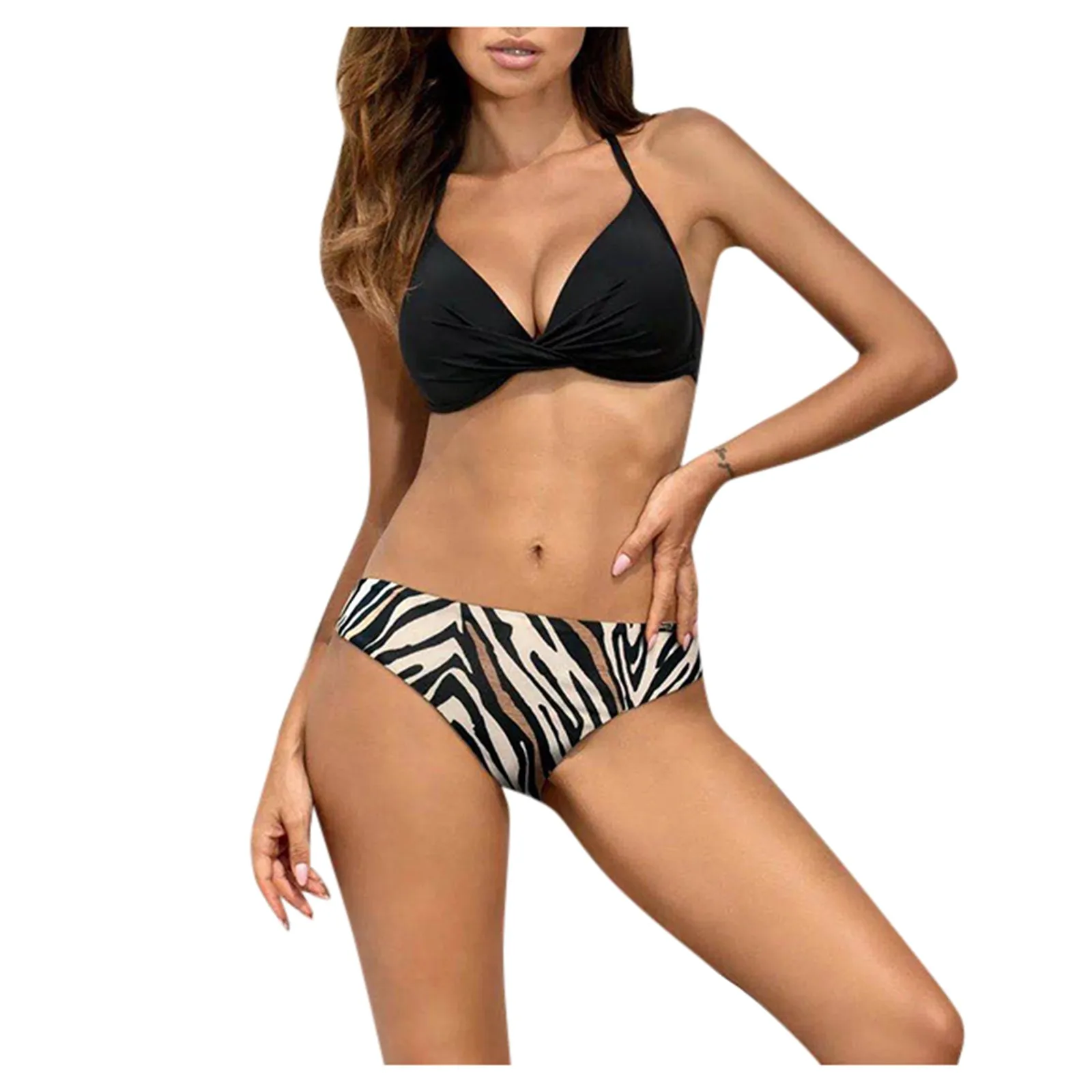 

Halter Bikini Set Leopard Print Biqini Sexy Backless Swimwear Women Padded Up Swimsuit Low Cut Bathing Suit Female бикини A20