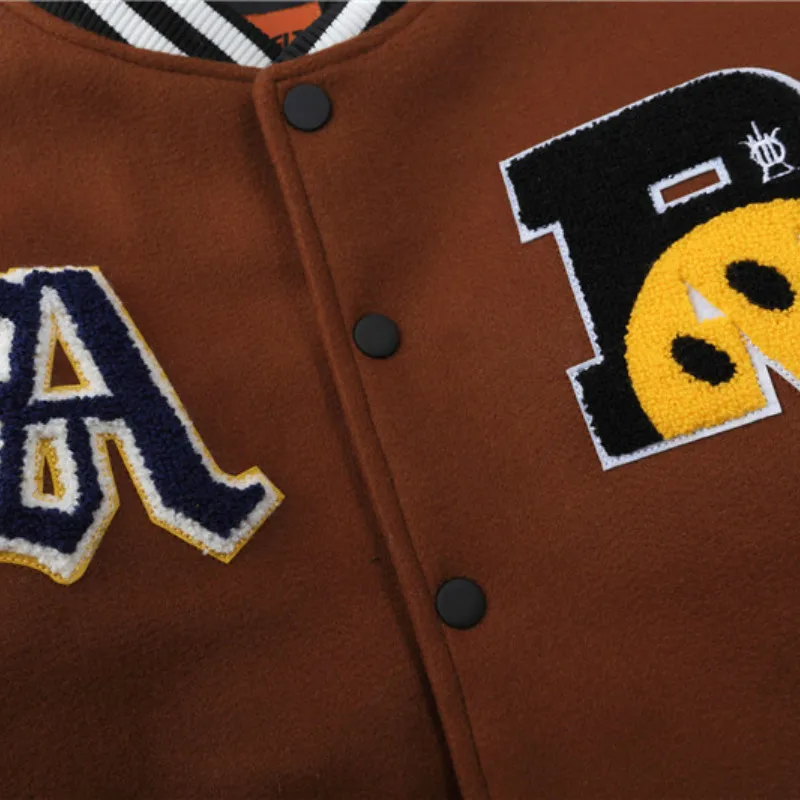 

Hip Hop Baseball Jackets Letters Smiley Embroidery Patchwork Bomber Fashion College Unisex Loose Streetwear Harajuku Jacket Coat