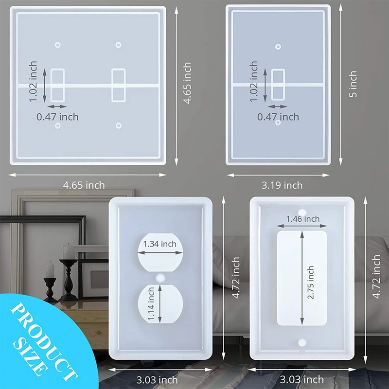 

4 Pieces Light Outlet Switch Cover Resin Mold Switch Plate Silicone Mold Socket Panel Casting Mold