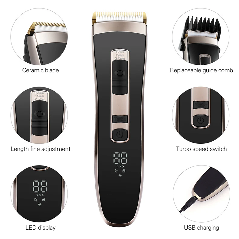 

Professional Digital Hair Trimmer Rechargeable Electric Hair Clipper Men's Cordless Haircut Adjustable Ceramic Blade