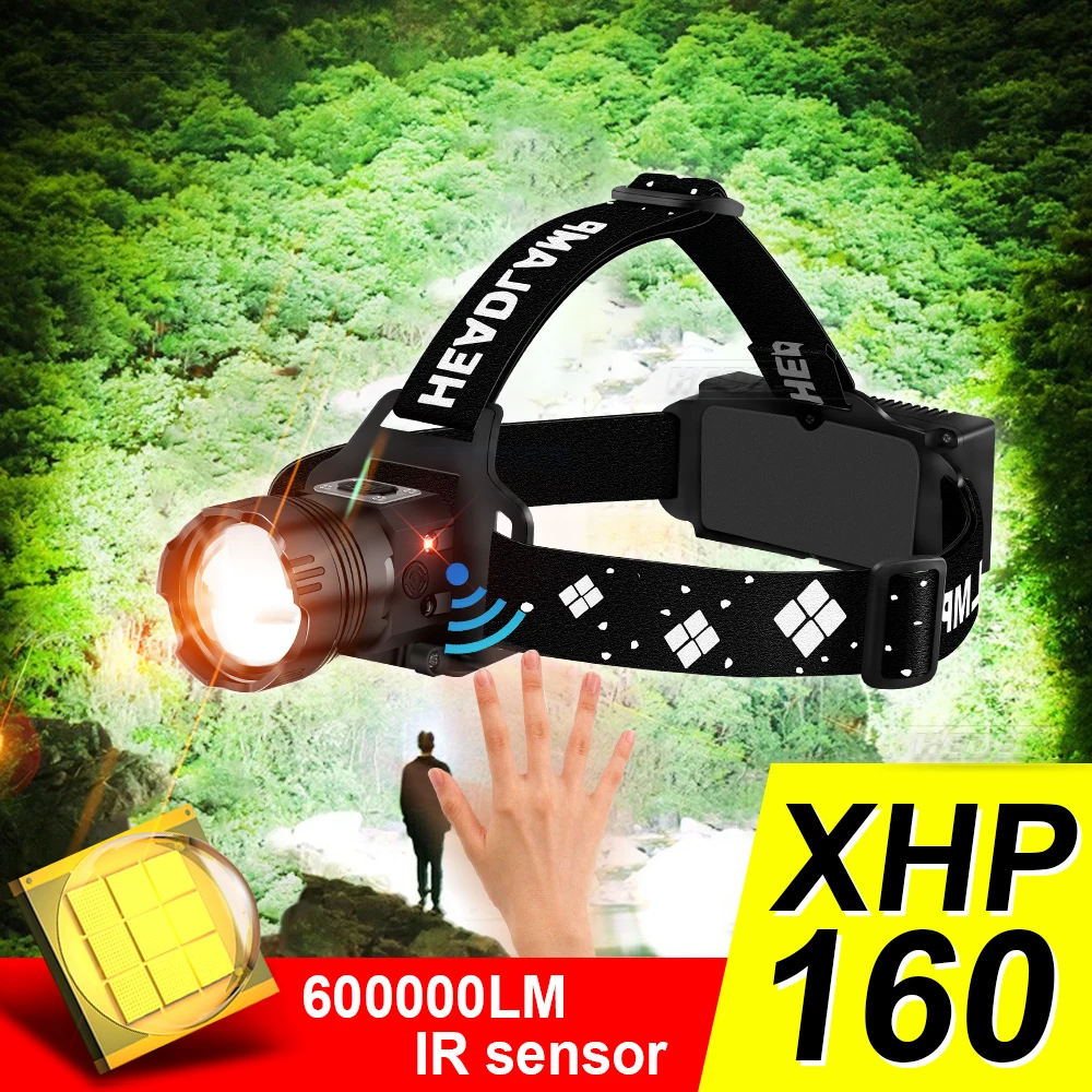 

NEW XHP160 Led Headlamp 18650 Most Powerful Head Flashlight Torch Rechargeable Head Lamp XHP90 IR Sensor Head Light Fishing Lamp