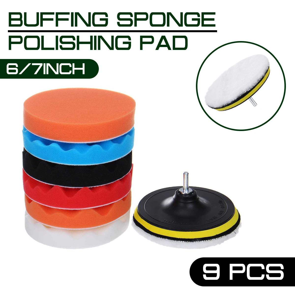 

6/7 Inch Car Polishing Pad Sponge 9pcs/Set Buffing Waxing Boat Car Polish Buffer Drill Wheel Polisher Removes Scratches