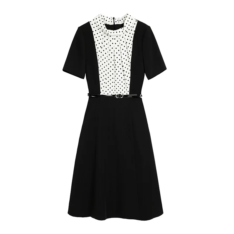 

Women dress Slim Summer dress Half sleeve splice High waist O-Neck A-Line dress Women WHL019