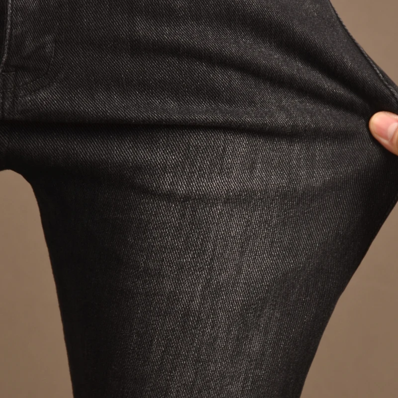 Autumn Men Black Jeans Fashion Korean Style Knee Ripped Holes Slim Fit Pencil Pants