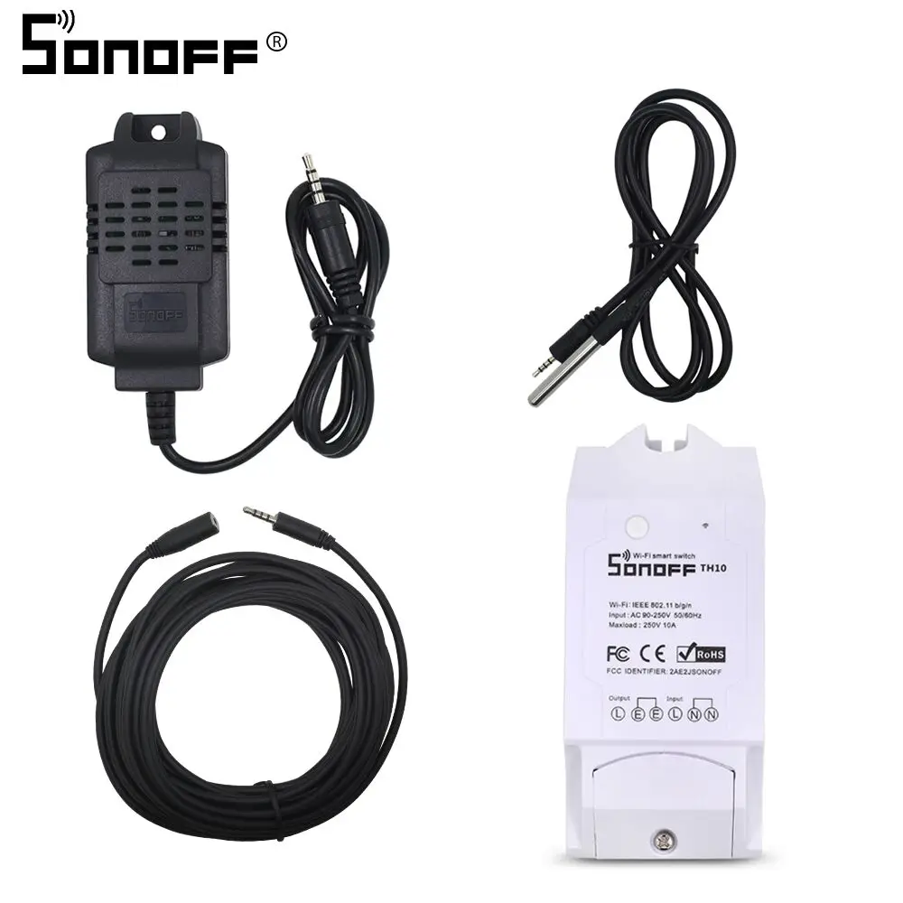 th10 with all SONOFF TH10/TH16 DS18B20/SI7021/Al560 Температурный датчик влажности удлинитель Кабель для монитора Беспроводной Wi-Fi дистанционный переключатель освещения Alexa - Комплект: th10 with all
