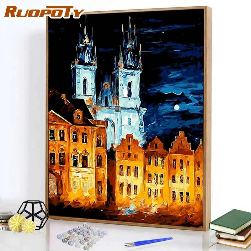

RUOPOTY Acrylic 40x50cm Painting By Numbers City For Adults With Frame Modern Wall Art Picture By Numbers For Diy Gift 60x75cm