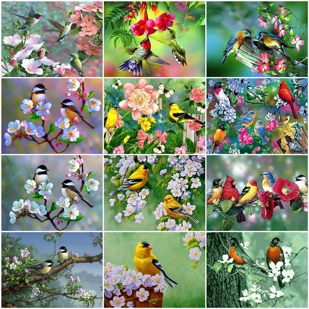 

HUACAN Diamond Painting Bird Full Square Round Painting Rhinestone Cross Stitch 5D DIY Diamond Embroidery Flower Decor