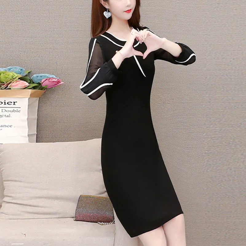 

New Women's Slim A-line dress Elegant Dresses Women's Autumn O-neck Slim High Waist Party Fashion Dresses SS762