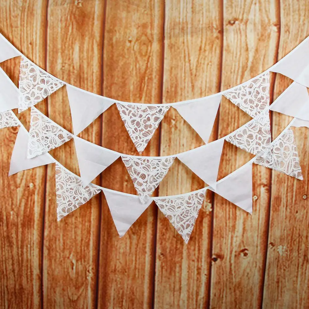 12 Flags Vintage Cotton Pennant For Party Wedding Pennant Bunting Banner Garlands Fabric Decor Wedding Party Supplies 3.2m - Цвет: Шоколад