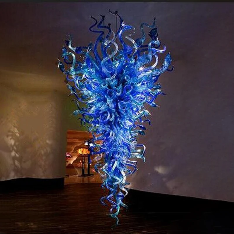 

Modern Lamp Large Blue Hand Blown Glass Chandeliers Light LED Bulb 60 Inches Chihuly Luxury Long Staircase Living Room Loft Art
