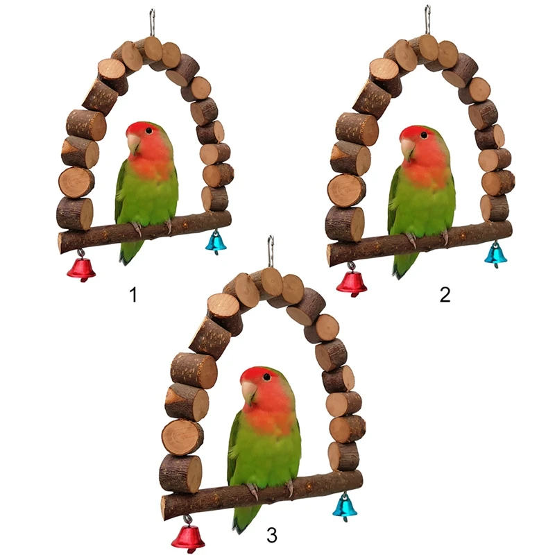 

Parrot Arch Swing Wooden Decorative Bird Cage Swing Parrot Stand Perch With Bell Bird Cage Hanging Swing Playing Toy