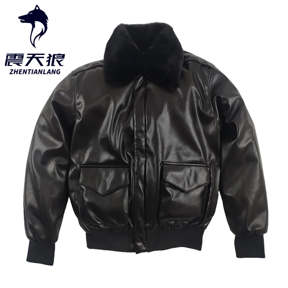 Зимняя винтажная кожаная куртка A2 мужская уличная со съемным мехом